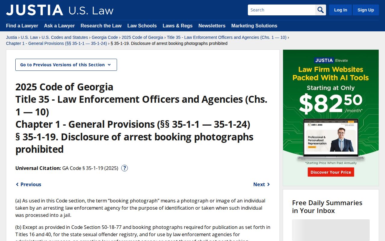 Georgia booking photograph statute source for Lowndes County record access