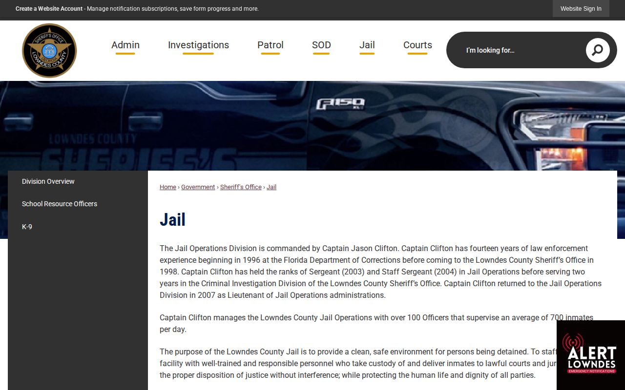 Lowndes County Jail official jail operations record source