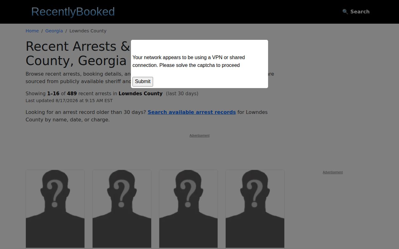 Unofficial RecentlyBooked Lowndes County booking page