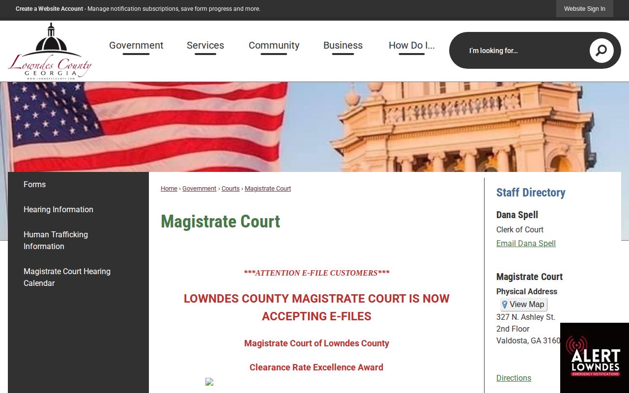 Lowndes County Magistrate Court official warrant and first appearance information