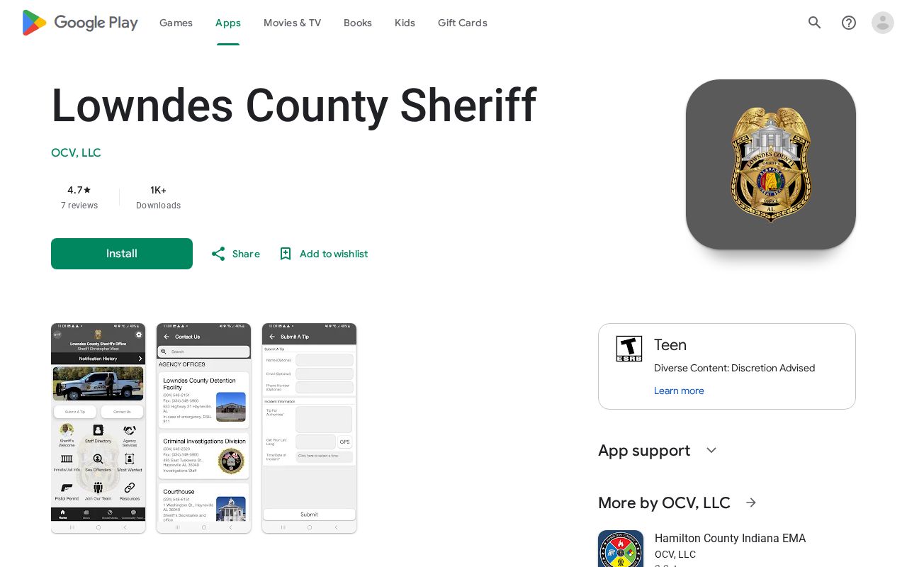 Lowndes County Sheriff official Android public safety app listing